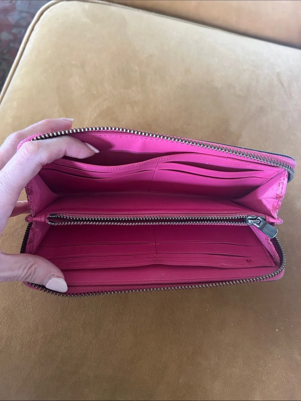 Coach Limited Edition Hot Pink Floral Stud Zip-Around Wallet